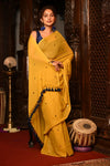 Mahalakshmi ~ Pure Mul Cotton Handloom Saree with Sequin ~ Yellow - verymuchindian.com