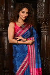 Mahalakshmi ~ Traditional Handloom Blue Ilkal Cotton Viscose with Pink Pallu - verymuchindian.com