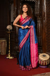 Mahalakshmi ~ Traditional Handloom Blue Ilkal Cotton Viscose with Pink Pallu - verymuchindian.com