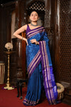 Mahalakshmi ~ Traditional Handloom Blue Ilkal Cotton Viscose with Purple Pallu - verymuchindian.com