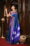 Mahalakshmi ~ Traditional Handloom Blue Ilkal Cotton Viscose with Purple Pallu - verymuchindian.com