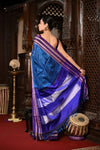 Mahalakshmi ~ Traditional Handloom Blue Ilkal Cotton Viscose with Purple Pallu - verymuchindian.com