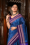 Mahalakshmi ~ Traditional Handloom Blue Ilkal Cotton Viscose with Purple Pallu - verymuchindian.com