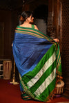Mahalakshmi ~ Traditional Handloom Blue Ilkal Cotton Viscose with Royal Green Pallu - verymuchindian.com