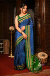 Mahalakshmi ~ Traditional Handloom Blue Ilkal Cotton Viscose with Royal Green Pallu - verymuchindian.com
