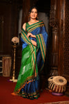 Mahalakshmi ~ Traditional Handloom Blue Ilkal Cotton Viscose with Royal Green Pallu - verymuchindian.com