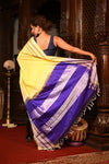 Mahalakshmi ~ Traditional Handloom Yellow Ilkal Cotton Viscose with Purple Pallu - verymuchindian.com