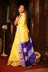 Mahalakshmi ~ Traditional Handloom Yellow Ilkal Cotton Viscose with Purple Pallu - verymuchindian.com