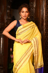 Mahalakshmi ~ Traditional Handloom Yellow Ilkal Cotton Viscose with Purple Pallu - verymuchindian.com