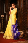 Mahalakshmi ~ Traditional Handloom Yellow Ilkal Cotton Viscose with Purple Pallu - verymuchindian.com