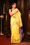 Mahalakshmi ~ Traditional Handloom Yellow Ilkal Cotton Viscose with Purple Pallu - verymuchindian.com