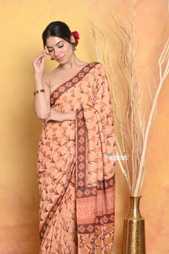 Mastaani ~ Designer Modal Silk Saree With With Beautiful Floral Print - Light Orange - verymuchindian.com