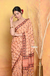 Mastaani ~ Designer Modal Silk Saree With With Beautiful Floral Print - Light Orange - verymuchindian.com