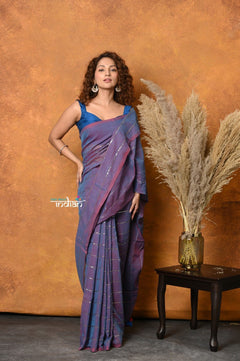 Mastaani ~ Designer Mul Cotton Handloom Saree with Sequins - Dual Tone Lavender - verymuchindian.com
