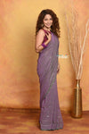 Mastaani ~ Designer Mul Cotton Handloom Saree with Sequins - Dual Tone Lavender - verymuchindian.com
