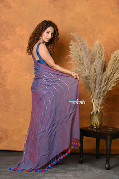 Mastaani ~ Designer Mul Cotton Handloom Saree with Sequins - Dual Tone Lavender - verymuchindian.com