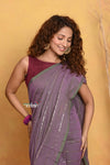 Mastaani ~ Designer Mul Cotton Handloom Saree with Sequins - Dual Tone Lavender - verymuchindian.com