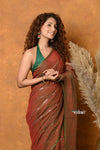 Mastaani ~ Designer Mul Cotton Handloom Saree with Sequins - Dual Tone Red Green - verymuchindian.com