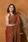 Mastaani ~ Designer Mul Cotton Handloom Saree with Sequins - Dual Tone Red Green - verymuchindian.com
