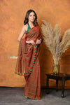 Mastaani ~ Designer Mul Cotton Handloom Saree with Sequins - Dual Tone Red Green - verymuchindian.com