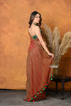 Mastaani ~ Designer Mul Cotton Handloom Saree with Sequins - Dual Tone Red Green - verymuchindian.com