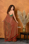 Mastaani ~ Designer Mul Cotton Handloom Saree with Sequins - Dual Tone Red Green - verymuchindian.com