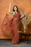 Mastaani ~ Designer Mul Cotton Handloom Saree with Sequins - Dual Tone Red Green - verymuchindian.com
