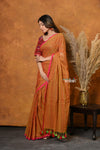 Mastaani ~ Designer Mul Cotton Handloom Saree with Sequins - Orange - verymuchindian.com