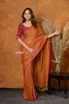 Mastaani ~ Designer Mul Cotton Handloom Saree with Sequins - Orange - verymuchindian.com