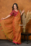 Mastaani ~ Designer Mul Cotton Handloom Saree with Sequins - Orange - verymuchindian.com