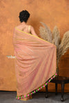 Mastaani ~ Designer Mul Cotton Handloom Saree with Sequins - Peach - verymuchindian.com