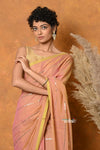 Mastaani ~ Designer Mul Cotton Handloom Saree with Sequins - Peach - verymuchindian.com