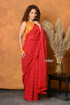 Mastaani ~ Designer Mul Cotton Handloom Saree with Sequins - Red - verymuchindian.com