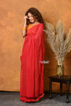 Mastaani ~ Designer Mul Cotton Handloom Saree with Sequins - Red - verymuchindian.com