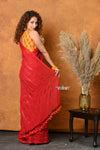 Mastaani ~ Designer Mul Cotton Handloom Saree with Sequins - Red - verymuchindian.com