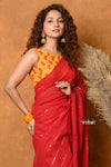 Mastaani ~ Designer Mul Cotton Handloom Saree with Sequins - Red - verymuchindian.com