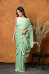Mastaani ~ Designer Mul Cotton Handloom Saree with Sequins - Sea Green - verymuchindian.com