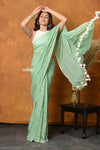 Mastaani ~ Designer Mul Cotton Handloom Saree with Sequins - Sea Green - verymuchindian.com