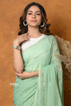 Mastaani ~ Designer Mul Cotton Handloom Saree with Sequins - Sea Green - verymuchindian.com