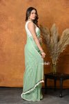 Mastaani ~ Designer Mul Cotton Handloom Saree with Sequins - Sea Green - verymuchindian.com
