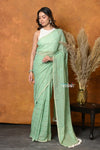 Mastaani ~ Designer Mul Cotton Handloom Saree with Sequins - Sea Green - verymuchindian.com