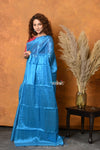 Mastaani ~ Fusion Cotton Tissue Shimmer Saree - Light Blue - verymuchindian.com