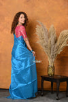 Mastaani ~ Fusion Cotton Tissue Shimmer Saree - Light Blue - verymuchindian.com