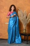 Mastaani ~ Fusion Cotton Tissue Shimmer Saree - Light Blue - verymuchindian.com