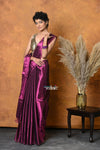 Mastaani ~ Fusion Cotton Tissue Shimmer Saree - Wine - verymuchindian.com