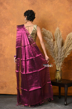 Mastaani ~ Fusion Cotton Tissue Shimmer Saree - Wine - verymuchindian.com