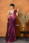 Mastaani ~ Fusion Cotton Tissue Shimmer Saree - Wine - verymuchindian.com