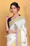 Mastaani ~ Handblock Printed Cotton Saree With Natural Dyes - White - verymuchindian.com