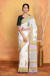 Mastaani ~ Handblock Printed Cotton Saree With Natural Dyes - White - verymuchindian.com