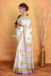 Mastaani ~ Handblock Printed Cotton Saree With Natural Dyes - White - verymuchindian.com